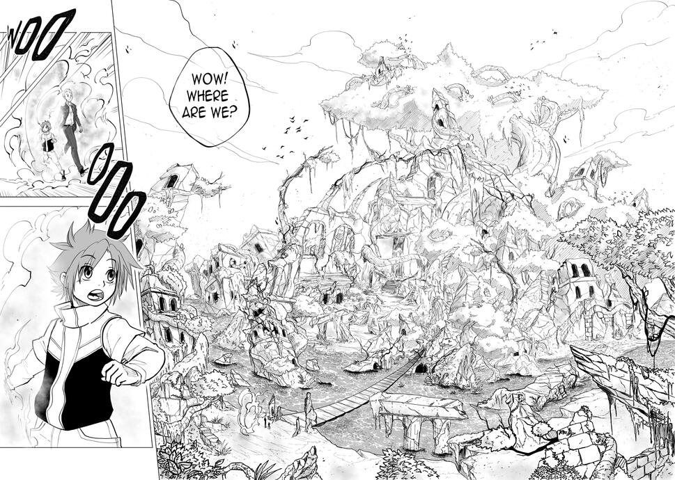 Manga double spread, Saigami, 2019